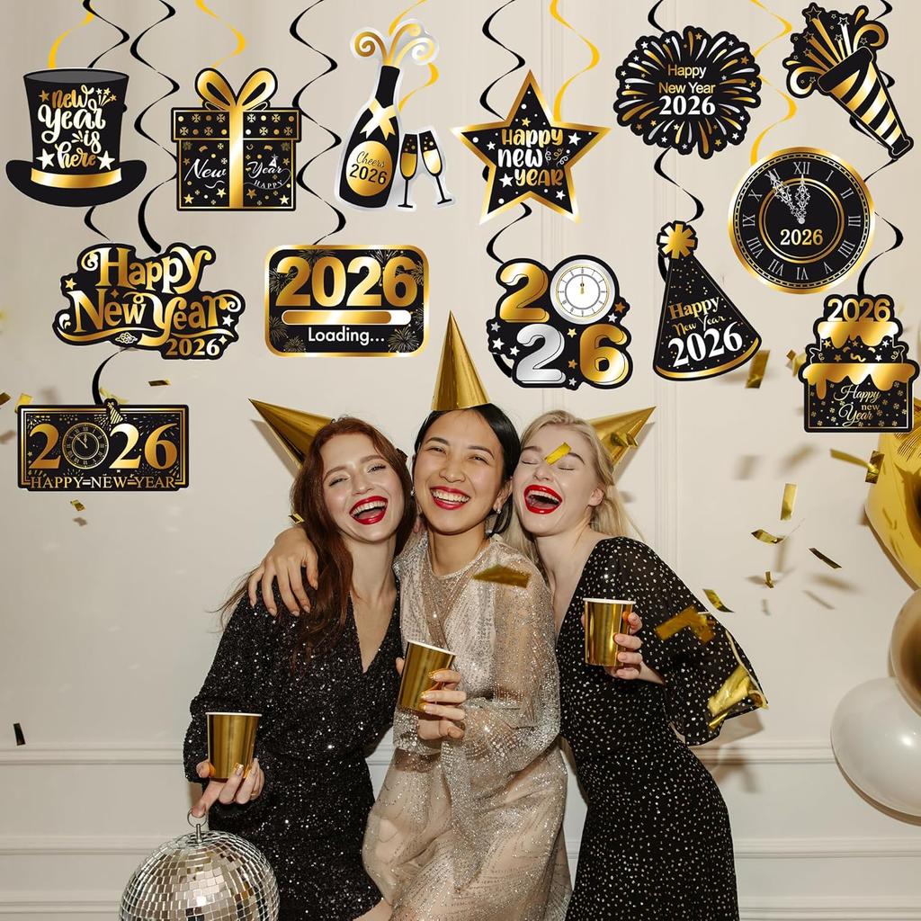 New Year Theme Party Supplies Happy 2026 New Year Hanging Swirls 20Pcs New Year's Eve Hanging Decorations 2026 Countdown Party Ceiling Streamers for