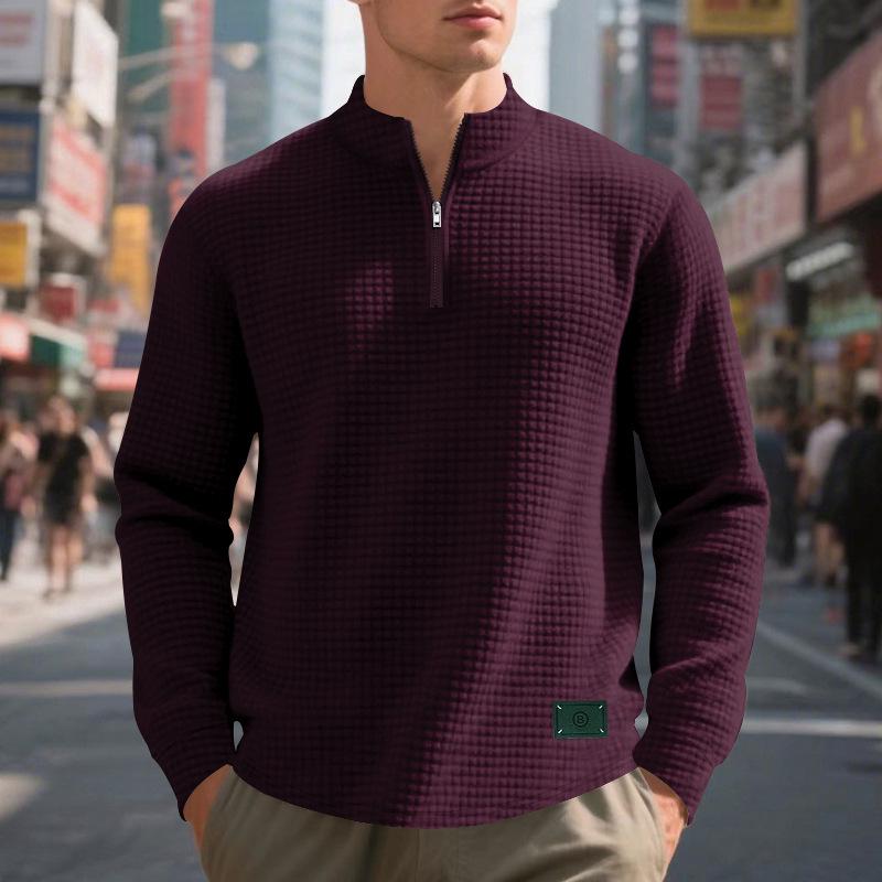 Herren Freizeit Jacquard Stehkragen Halbreißverschluss Sweatshirt für Frühling & Herbst