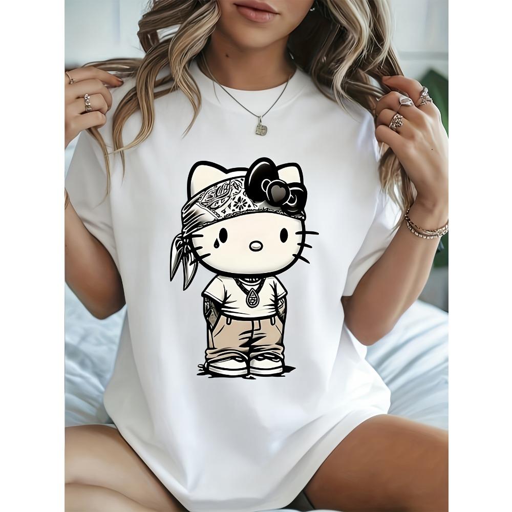 

Women s Casual Cat Print T-Shirt - Soft Stretchy Crew Neck Short Sleeve Top XXS