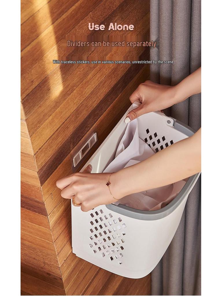 Plastový koš na prádlo v japonském stylu: Velkokapacitní, bezvrtací, vícevrstvý stojací koš na prádlo