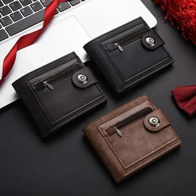 Men's, Short Wallet, Thin Zipper, Coin Purse, Large Capacity, Multiple Card Slots, Casual, Leather Wallet