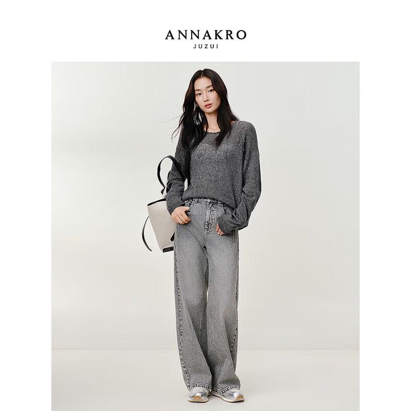 

JIUZI Annakou Women s Embellished Floral Lyocell Wool Knit Sweater M