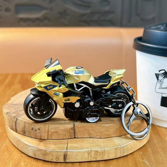 Motorcycle Cartoon Keychain Pendant with Double-Ring Hook Anti-Detachable Design Decompression Tool Keychain Accessory