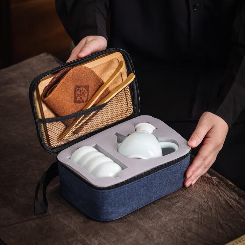 Fangran Portable Celadon Tea Set - 1 Pot, 4 Cups