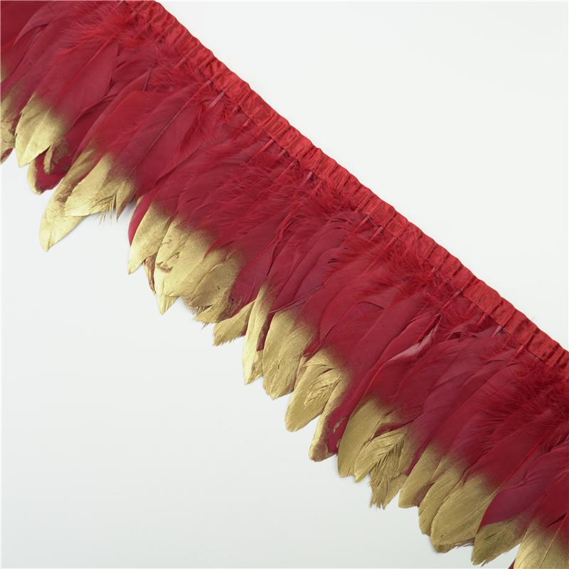2Meter Gold Silver Goose Feathers Trim On Tape Fringe Ribbon Geese Feather for Crafts Golden Needlework Accessories Decoration