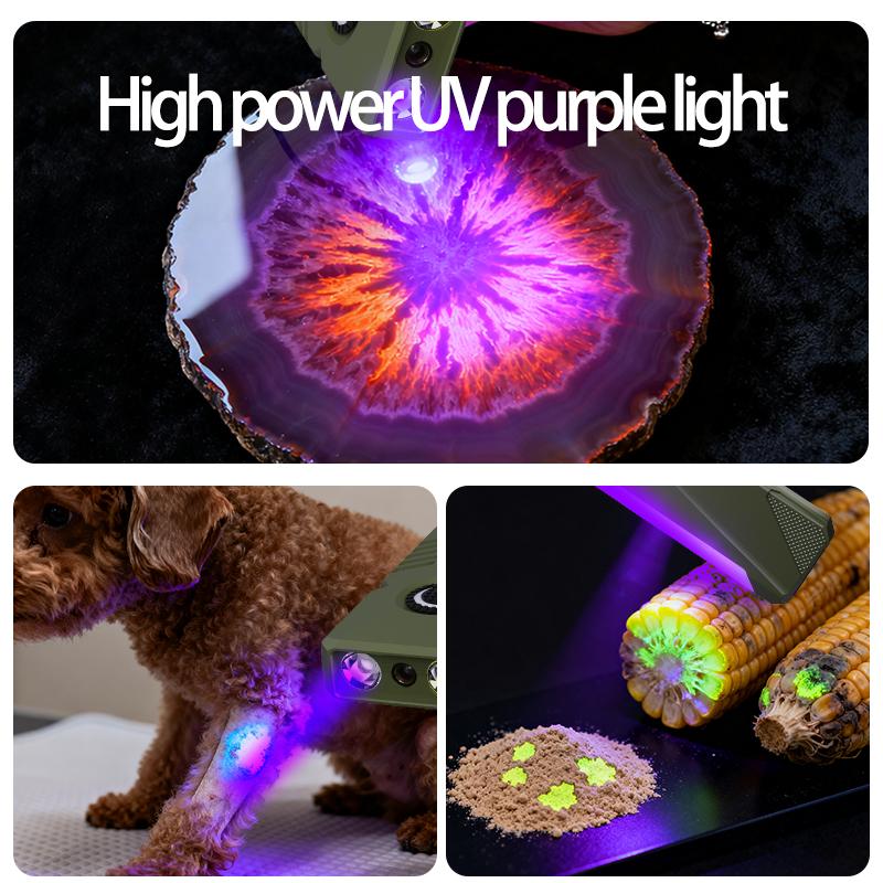Triple Light Source EDC Flashlight (K01/K02)-Super Bright White LED,Green Laser Pointer & 365nm UV Light for Currency Detection,Camping, Maintenance