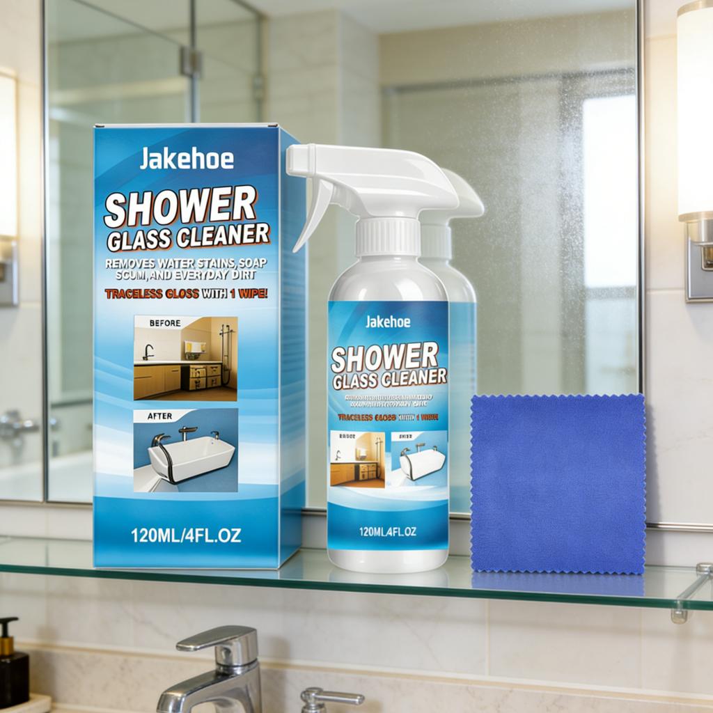 Jakehoe Shower Glass Cleaner Remove Limescale Reduce Stain Deposition Gentle Clean Multi Purpose Glass Water Stain Remover 120ml
