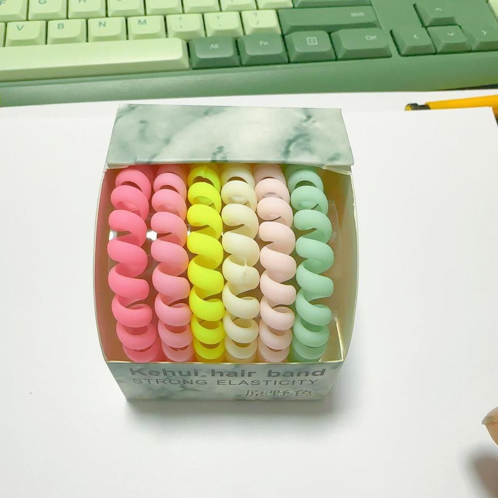 6-teiliges Set mit hochelastischen Haargummis, buntem Haarseil aus Gummi, Telefonleitung, Pferdeschwanz, Haargummi, süßes Mädchen-Haar-Accessoire für Frauen