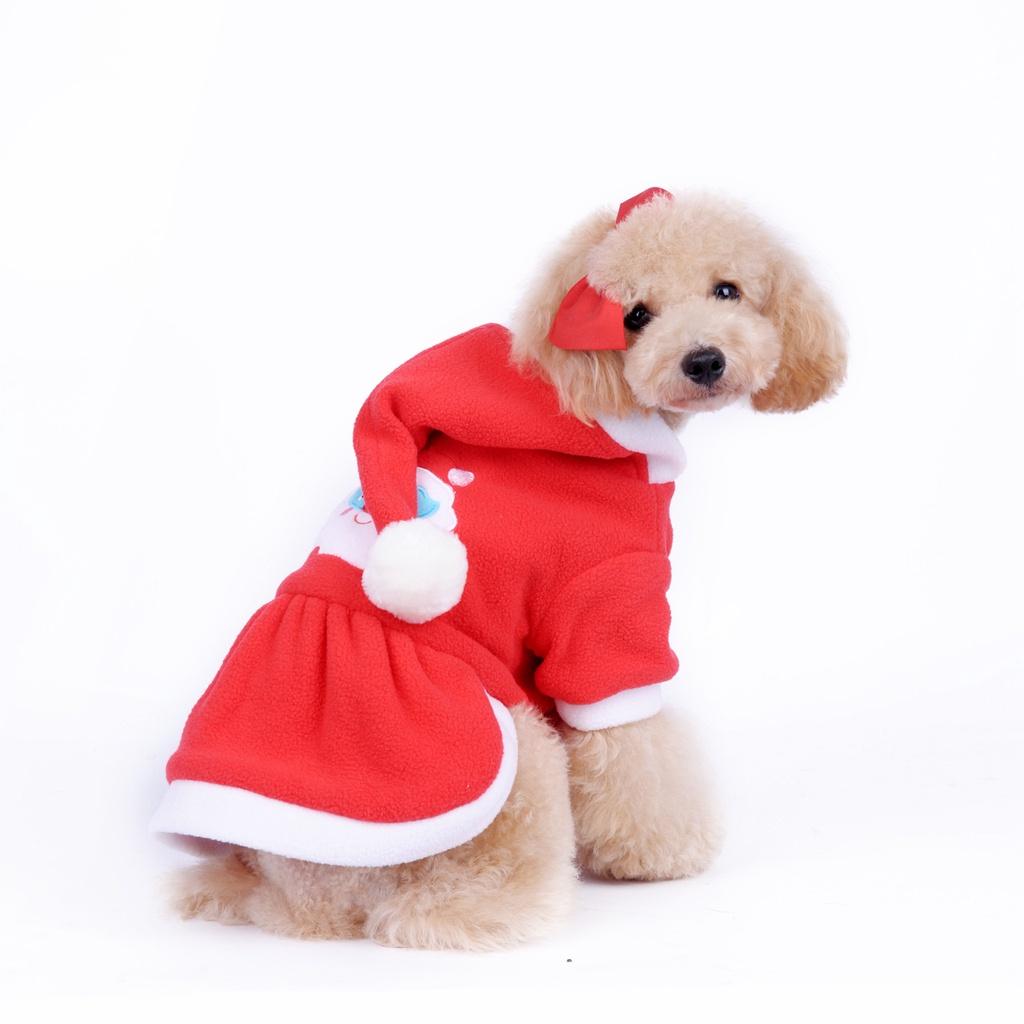 Luxurious Christmas Pet Dog Dress Warm Dog Hoodie Sweaters Coat With Red Skirt And Hat