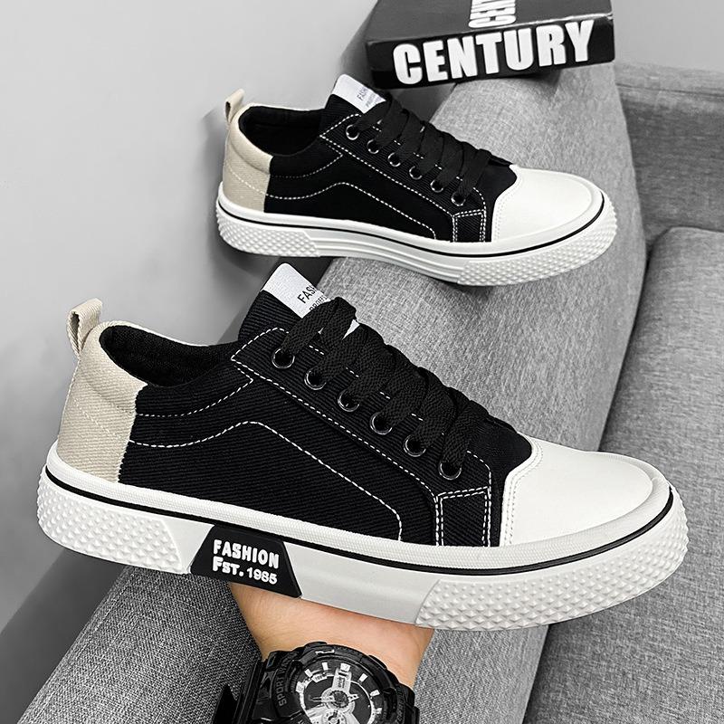 Herren Canvas Low-Top Sneaker Lässige Schnürschuhe mit Kontrast-Fersenkappe für den täglichen Gebrauch