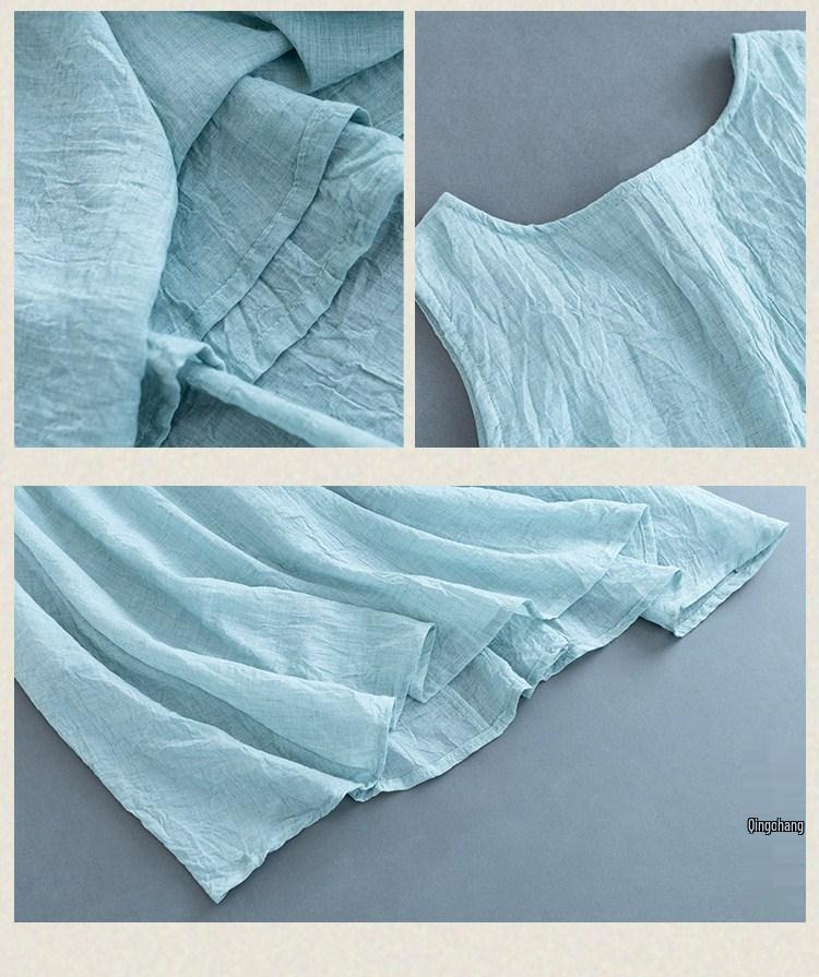 202 Artistic Sleeveless Cotton Linen Double-Layer Summer Dress
