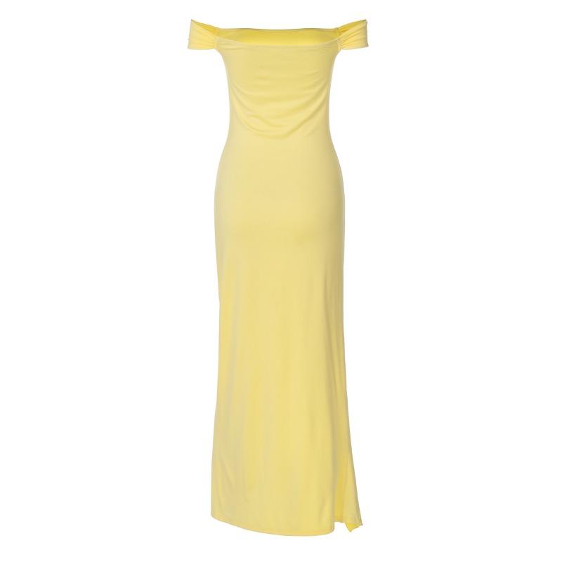 Women's Line Neck Top Breast Long Skirt Slit Temperament Slim Dress