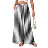 Women High Waist Wide Leg Pants Elastic Waistband Plaid Print Loose Fit Trousers with Pockets Casual Relaxed Style for Daily Wear