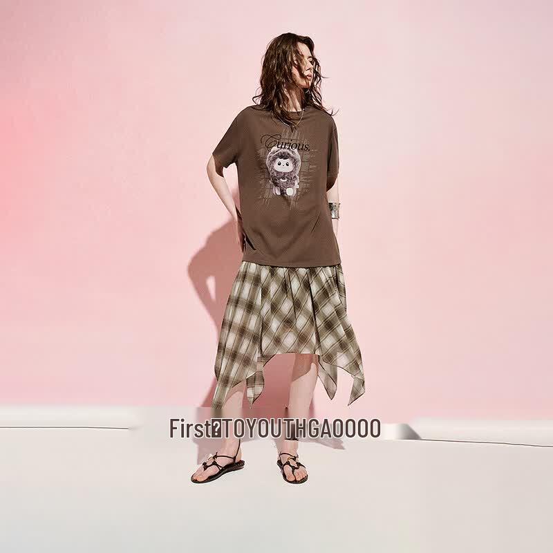 Chuyu Bao-ao Collaboration Bag Print Faux Two-Piece T-shirt Dress XL