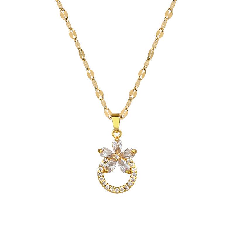 Flower Ring Temperament Micro-Diamond Necklace Women'S Exquisite Wind Collarbone Chain With Jewelry