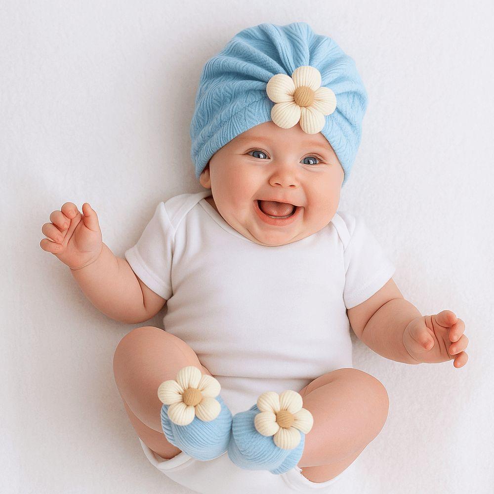 Elastic Infant Turban Hat Socks Set Soft Cotton Hat Sock Set Baby Headscarf Hat Newborn Supplies
