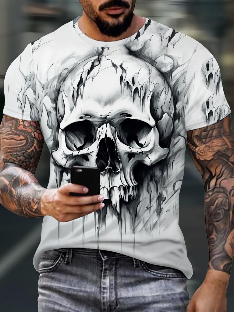 Men's Short Sleeve Tee 3D Skull Print Tops Crew Neck T-Shirts Summer Oversized T-Shirt Hip Hop T-Shirts for Men Luxury T-Shirt