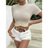 Round Neck Tassel Bottom Short T-shirt Spring/Summer New Women Slim Fit Crop Top Ladies Fashion Elegant Casual Solid Color Shirt Office Sweet Clothing