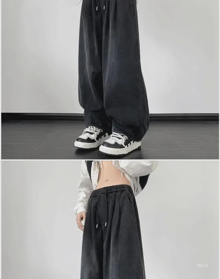 Men's Retro Washed Distressed Wide-Leg Jeans - American Trend