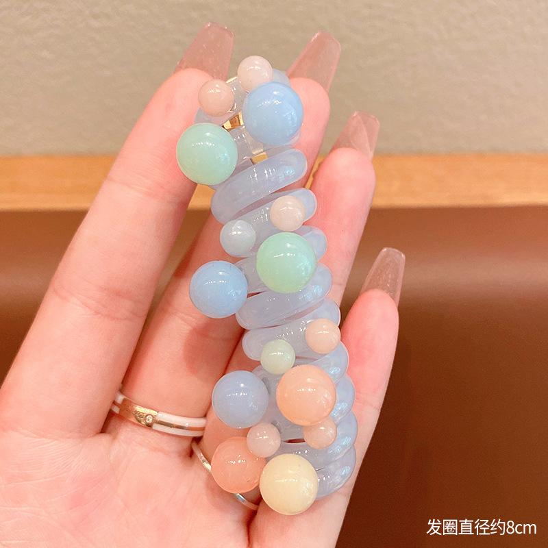 1PC New Lovely Beaded Big Flowers Elastic Spiral Hair Rope Head Rope Ponytail Hair Ring Rubber Band Headdress For Kids