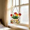 Tulip And Book Sun Catcher Acrylic Flower Suncatcher Window Hanging Decoration for Home Living Room Bedroom Outdoor Decor