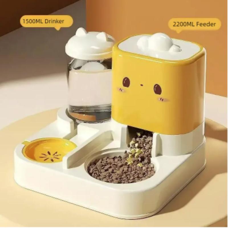 

Cute Smiling Cat Automatic Feeder And Water Dispenser Pet Supplies Feeding Organizer Suitable for Cats And Small Dogs жёлтый