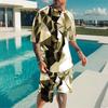 Men Gold White Geometric Triangle 3D Print Short Sleeve Tee And Matching Shorts Two Piece Outfit