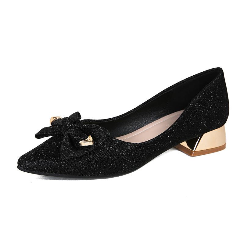 Spring New Evening Shoes French Thick Heel High Heels Pointed Single Shoes Women's Medium Heel Large Size Shoes 40-43 Women's Shoes