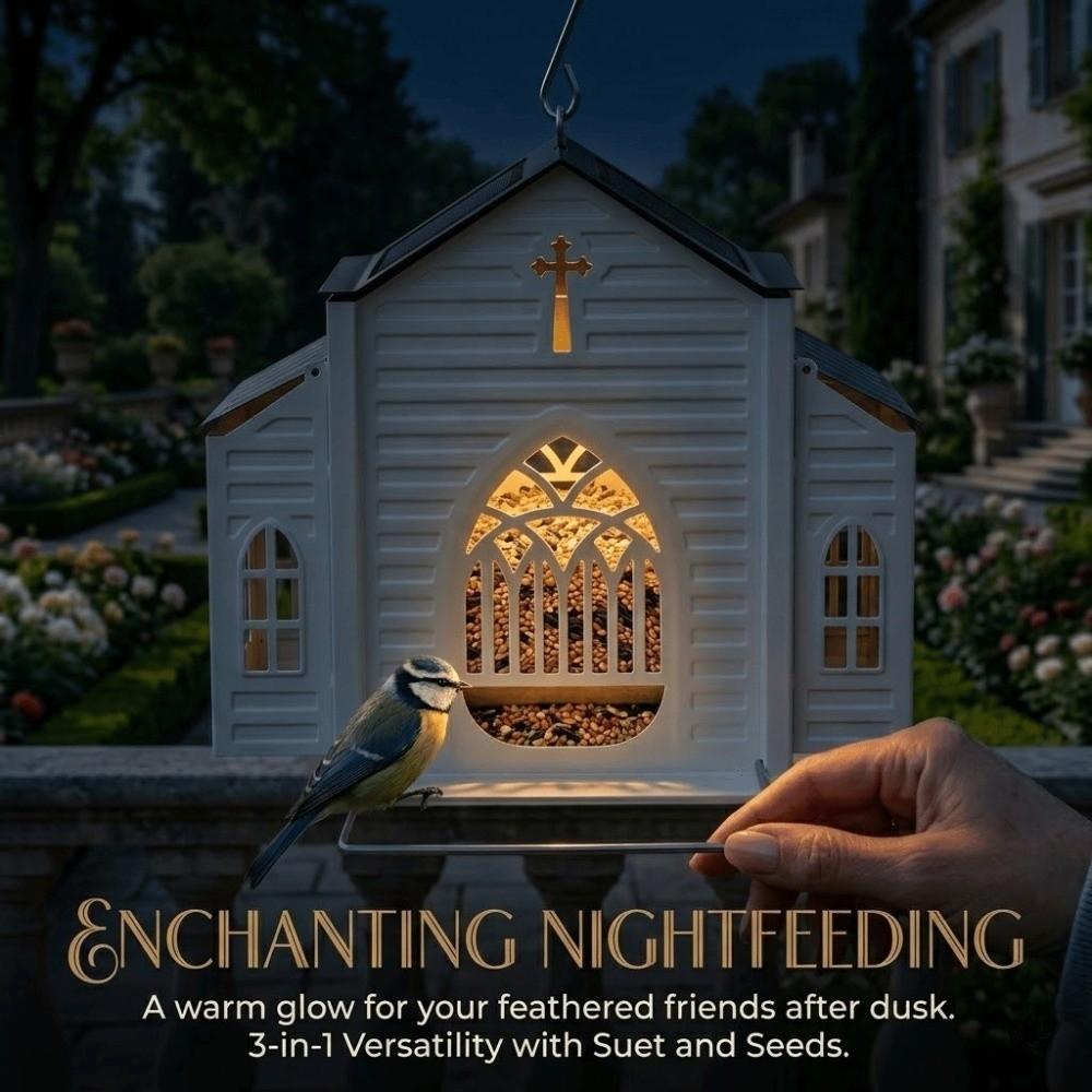 LED Lights Solar Bird Feeder Solar-Powered Bird Feeding Station Metal Bird House Unique Gift