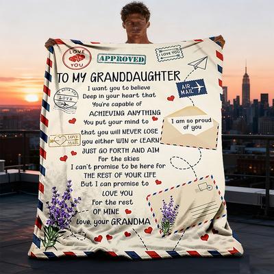 1pc Grandma's Encouragement Print Outdoor Blanket, Lightweight Polyester,