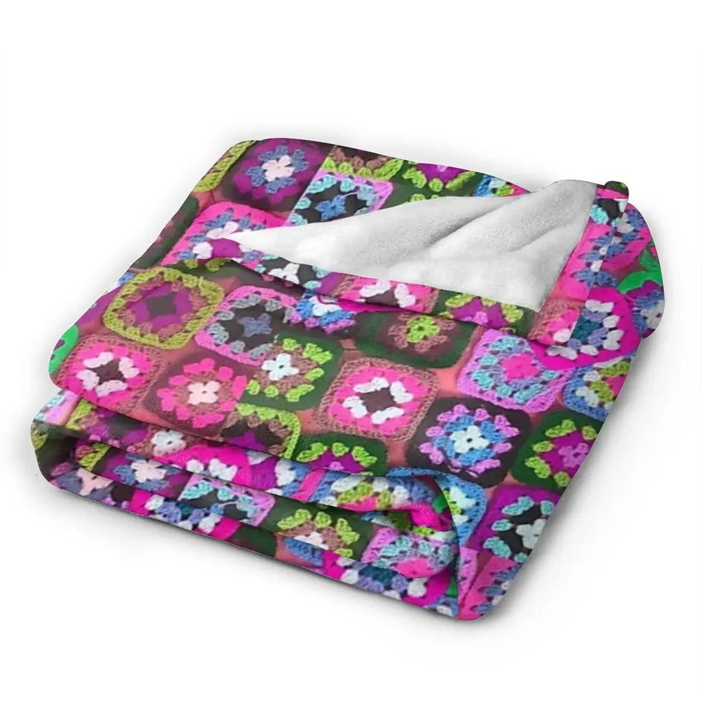 Coperta all'uncinetto Coperte vintage Granny Square Coperta calda in flanella Copriletto per letto Soggiorno Picnic Viaggio Casa Divano