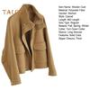 Fall Winter Woolen Coat with Side Pockets Zp-up Press Button Turn-down Collar Solid Color Long Sleeve Thick Jacket Commuting Dating Outerwear