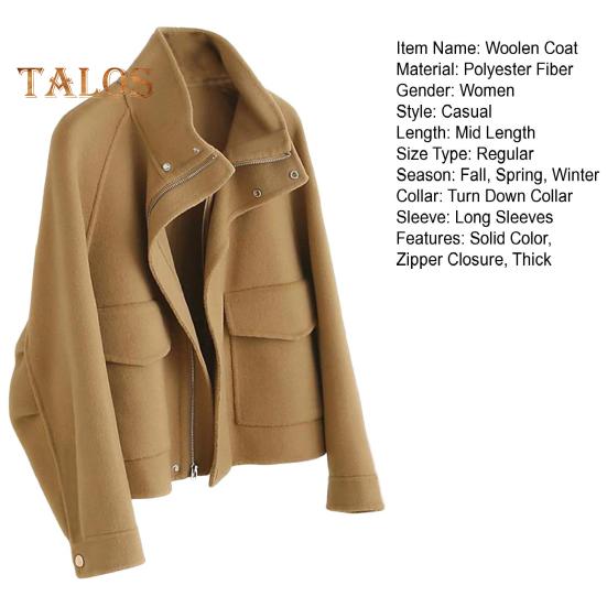 Осенне-зимнее шерстяное пальто с боковыми карманами — фото 6