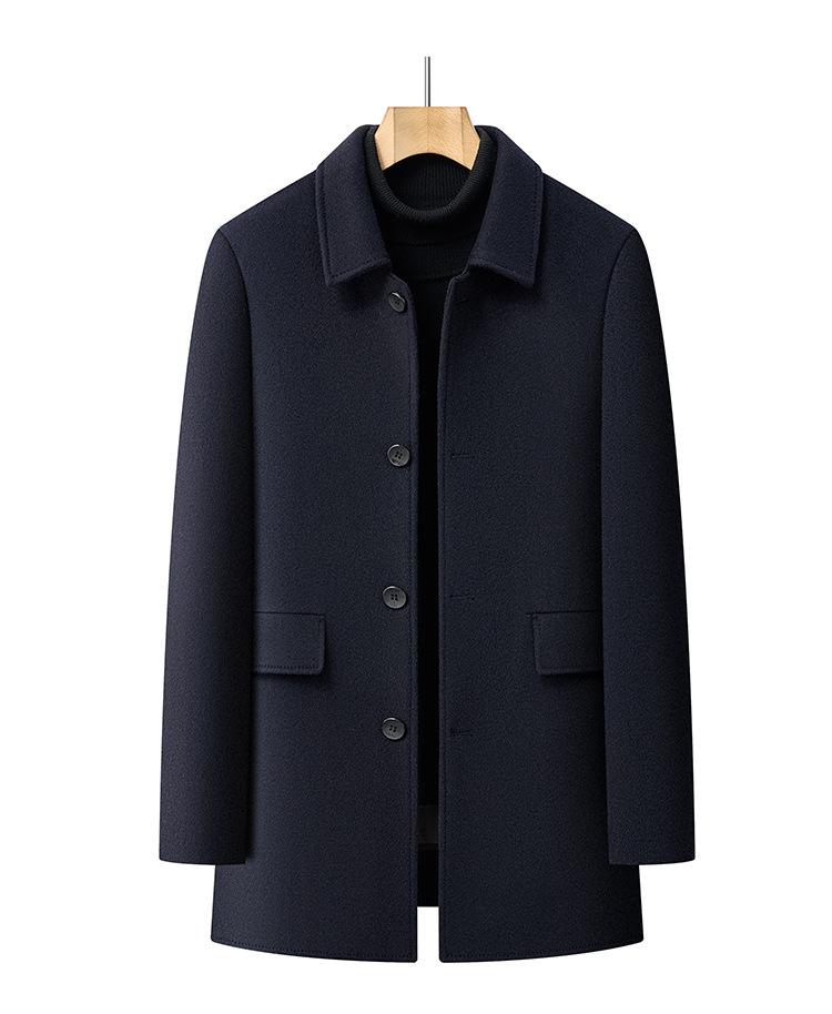 Men's Double-sided Mid-length Wool Coat with Lapel and Casual Down Liner