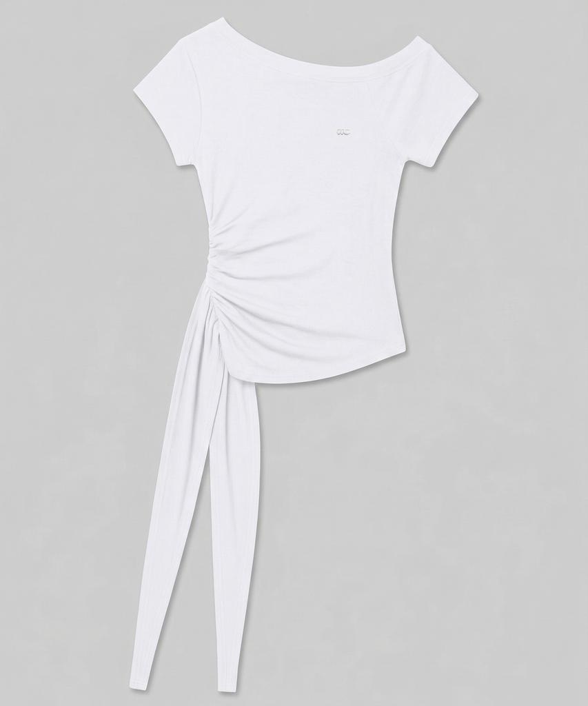 CHICKS Drape Strap One-Shoulder Short Sleeve Charcoal