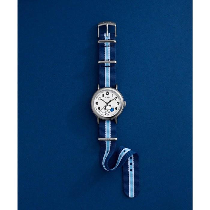 Timex Men's Peanuts Weekender Pickleball 37mm Watch - Blue Slip-Thru Double Layer White Dial Silver-Tone Case