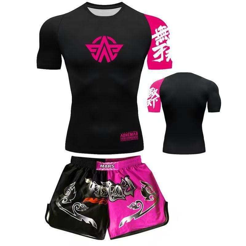 Set di Allenamento MMA Uniforme Muay Thai Maglietta Pantaloni Sport da Combattimento Fitness Palestra Allenamento