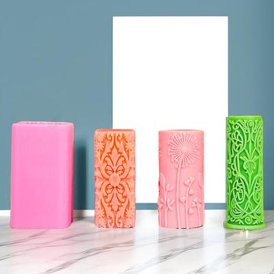 DIY Lace Pattern Cylindrical Candle Silicone Mold Carving Pattern Flowers and Plants Cylindrical Candle Mold Candle Making Mold