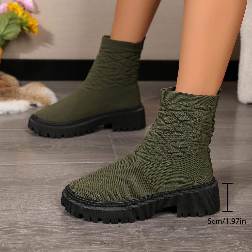 Spring Foreign Trade Large Size Fashion Boots Women's New Elastic Fly-woven Thick-soled Socks Boots Casual Low-tube Martin Boots