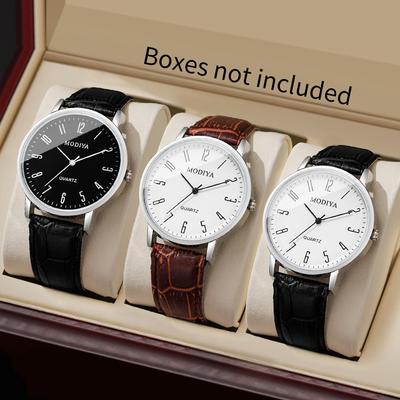 3PCS/Set Fashio Arabic Dial Men Quartz Watch Casual Leather Strap Men Business Wristwatches Reloj Hombre