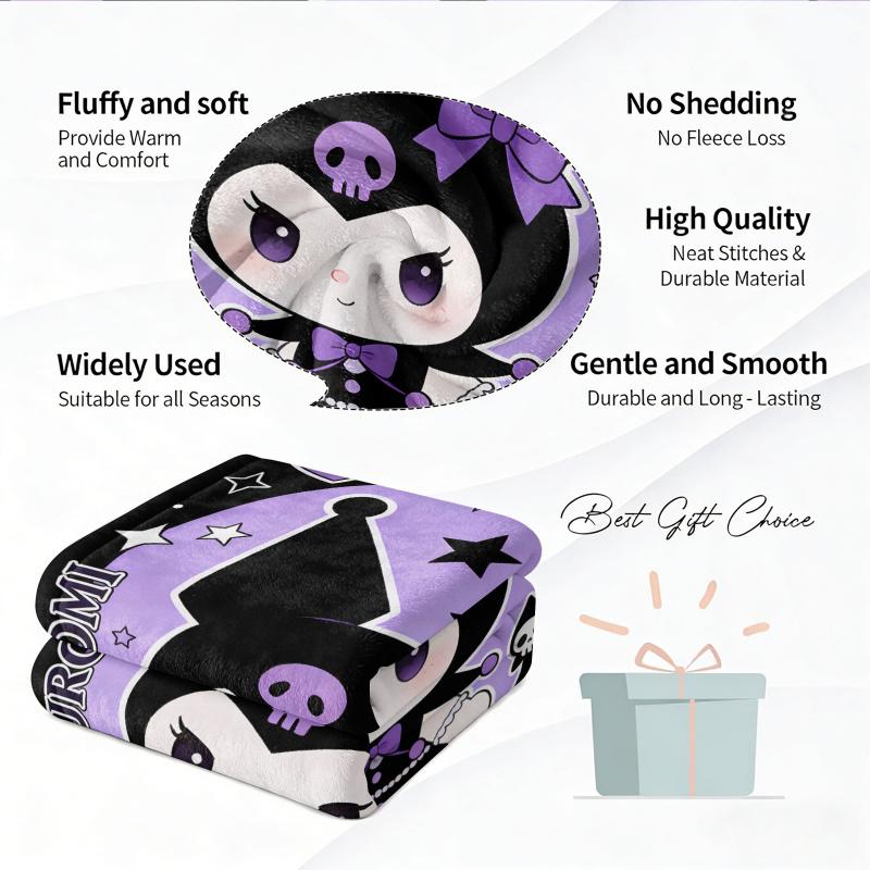 Purple Kuromi Throw Flannel Fleece Blanket Soft Warm Fluffy Cute Sofa Bed Cover Office Nap Shawl Lightweight Blanket Girl Gift