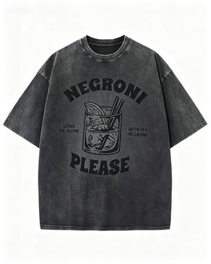 2026 New Vintage Washed Black Tshirt Retro Cocktail Negroni Print Casual Short Sleeve Tee