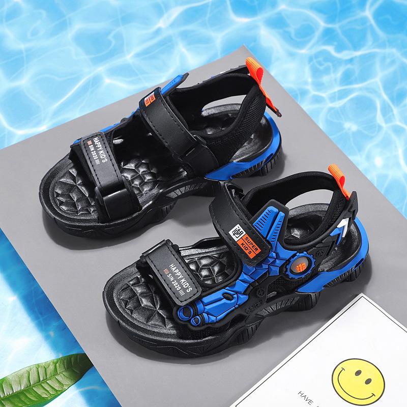 2025 summer boys mecha sandals non-slip soft sole medium and large children's beach shoes Velcro children's sports shoes