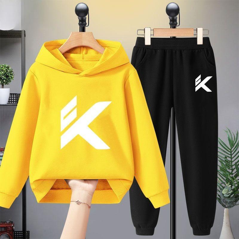 Children's Personalized Letter K Printed Pattern Hooded Top+pants Casual Sports Set