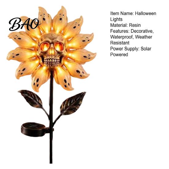 Unique Holiday Path Lighting for Patio Solar Powered Skull Sunflower Light, Waterproof Garden Stake Automatic Charging Scary Decor Halloween Yard Lawn