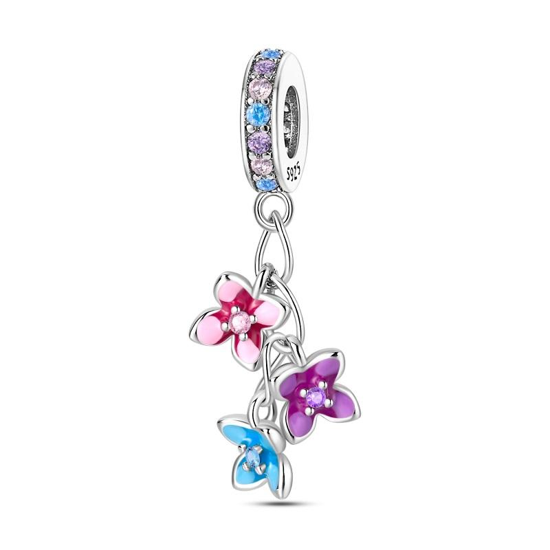 925 Silver Secret Garden Flower Butterfly Charms Pendant For Women Fit Bracelet DIY Birthday Jewelry Gift
