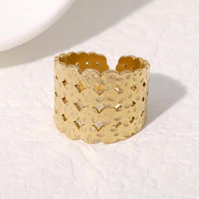 Anello in Acciaio Inossidabile con Fascia Larga Regolabile in Oro 18k per Donna