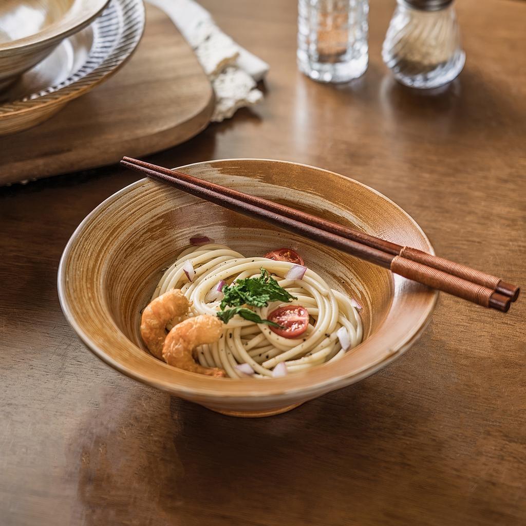 Retro Niche Straw Hat Bowl Home Restaurant Japanese Noodle Bowl Coarse Pottery Tableware Bowl Vegetable Bowl Big Soup Bowl Salad Bowl