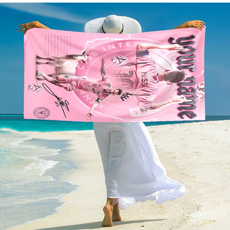 Personalized customized proof beach towel with Inter Miami Messi pattern - soft, absorbent,quick-drying,perfect