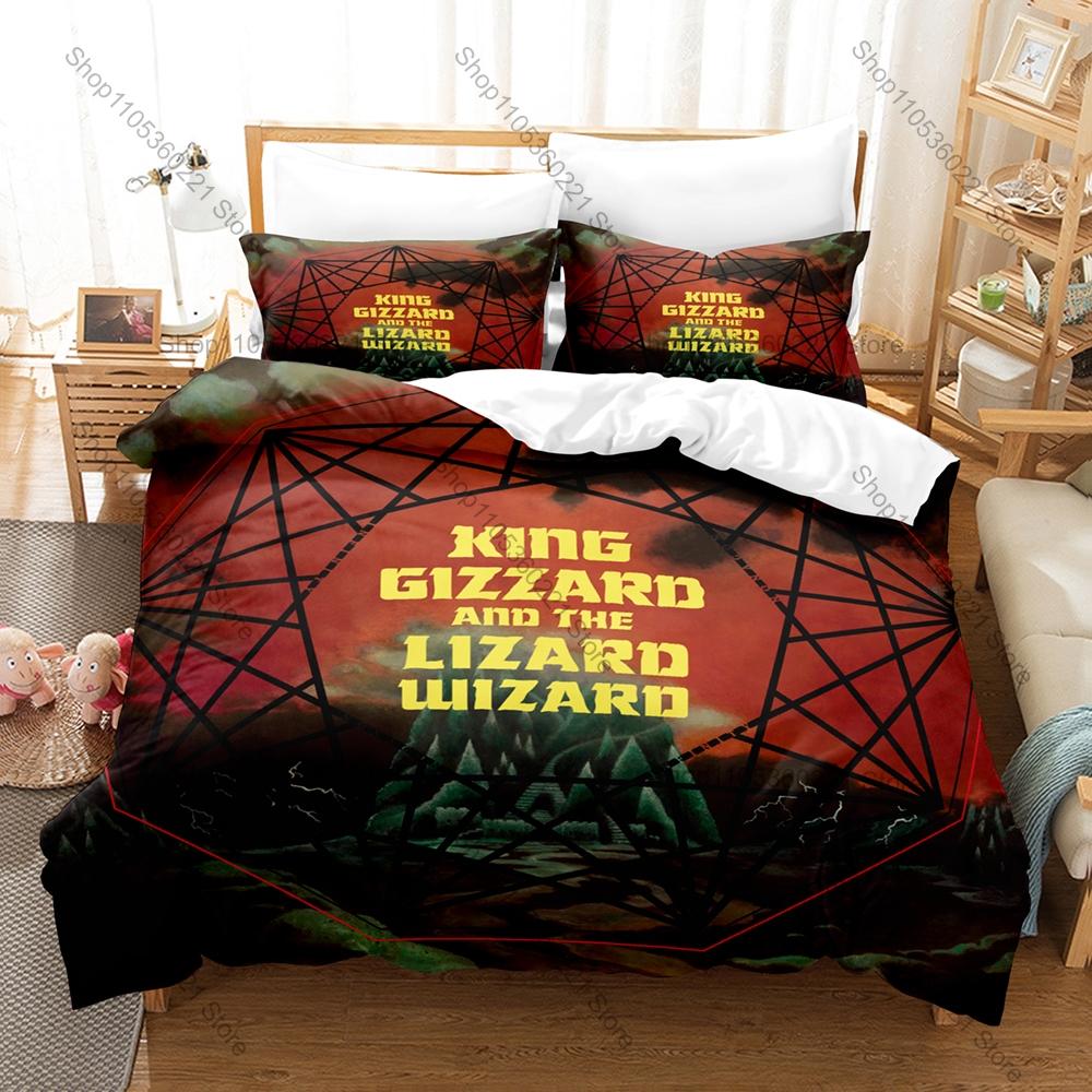 King Gizzard & The Lizard Wizard Bedding Set Duvet Cover + 2 Pillowcases Neo Psychedelic Rock Retro Bedroom Decor